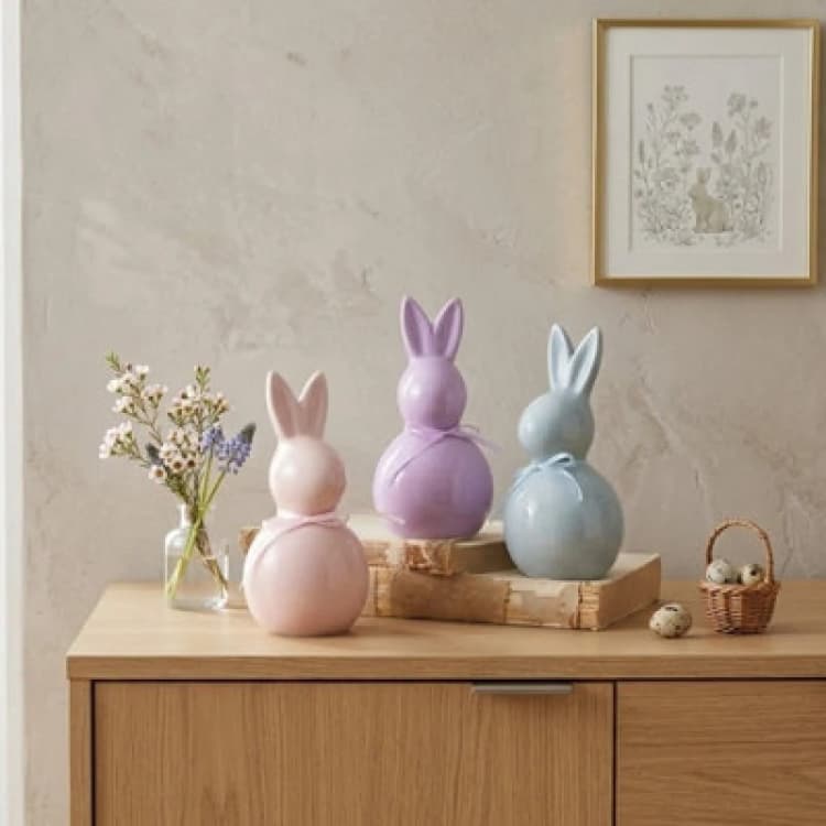 Image of Eggs-traordinary Gift Co Set of 3 Ceramic Pastel Coloured Easter Bunny Ornaments Size: 3 Pack Multicolor Unisex 3 Pack