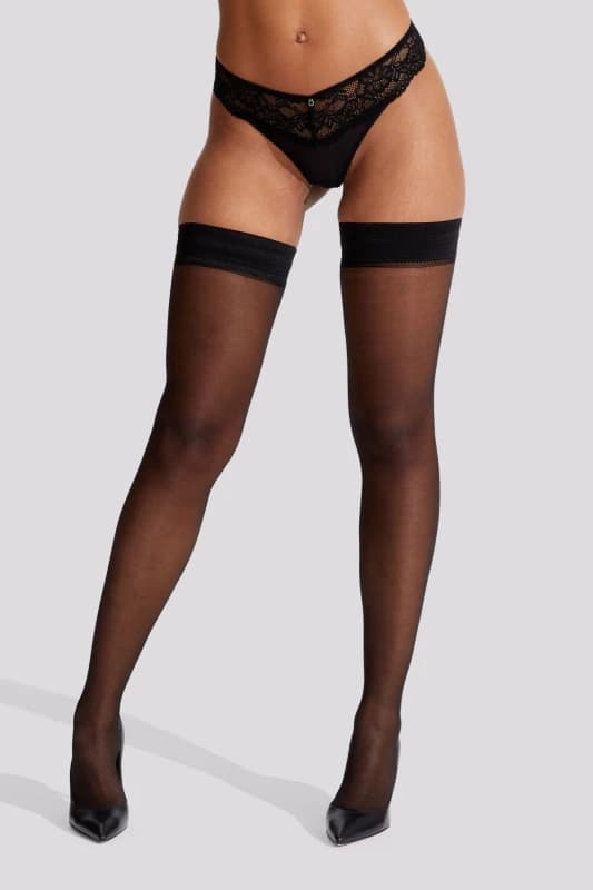 Image of Ann Summers Plain Top Seamed Hold Ups Black