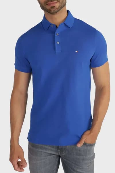 Image of Tommy Hilfiger 1985 Tipped Slim Polo Shirt Faded Indigo XXL
