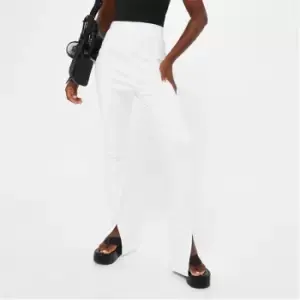 Image of Missguided Tall Rib High Waisted Flared Trousers - Cream