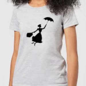Image of Mary Poppins Flying Silhouette Womens Christmas T-Shirt - Grey - 3XL