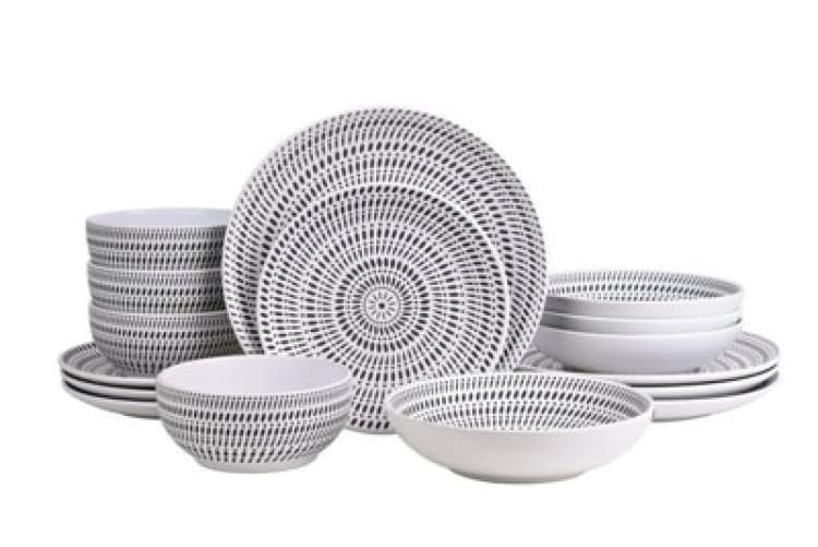 Image of Waterside Waterside Pad Print 16 PC Dinner Set Monochrome - Waterside Monochrome HR89301