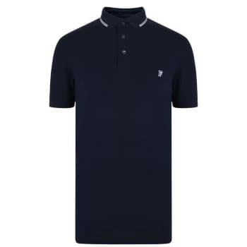 Image of French Connection Logo Tipping Polo Shirt - Blue