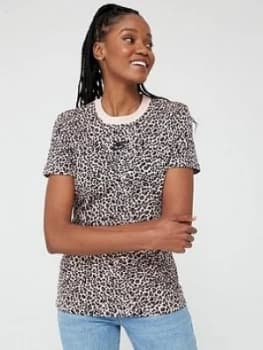 Image of Nike NSW Animal Print T-Shirt - Beige , Beige, Size S, Women