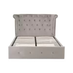Image of Upholstered Velvet Wingback Diamond Buttoned Ottoman Storage Bed