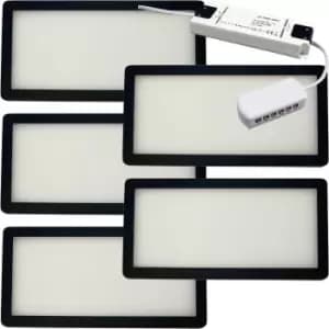 Image of 5x MATT BLACK Ultra-Slim Rectangle Under Cabinet Kitchen Light & Driver Kit - Warm White Diffused LED