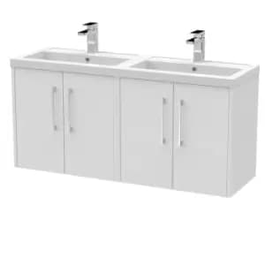 Image of Hudson Reed Juno 1200mm Wall Hung 4 Door Vanity & Double Polymarble Basin - White Ash