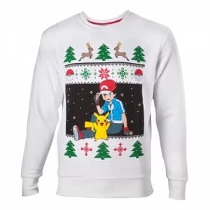 Image of Pokemon Mens Ash & Pikachu Large Christmas Jumper