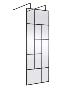 Image of Hudson Reed 760mm Abstract Frame Wetroom Screen With Support Bars - Matt Black