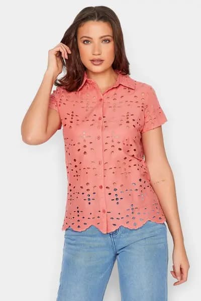 Image of Long Tall Sally Tall Broderie Front T-Shirt Orange