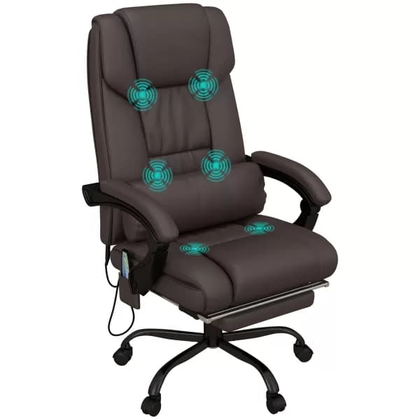 Image of Vinsetto 6-Point PU Leather Massage Office Chair, Reclining Chair Height Adjustable Computer Chair with Footrest, Swivel Wheels, Remote