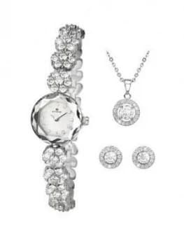Image of Accurist Silver Dial Crystal Set Cocktail Watch With Matching Necklace And Earrings Gift Set