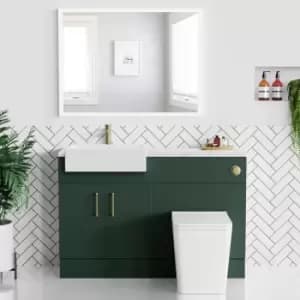 Image of 1200mm Green Toilet and Sink Unit with Marble Worktop and Brass Fittings - Coniston