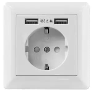 Image of Intellinet 2-Port USB-A Wall Outlet and CEE 7/3 Socket with...