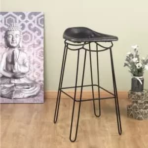 Image of Black Artisan Genuine Leather Bar Stool - Black