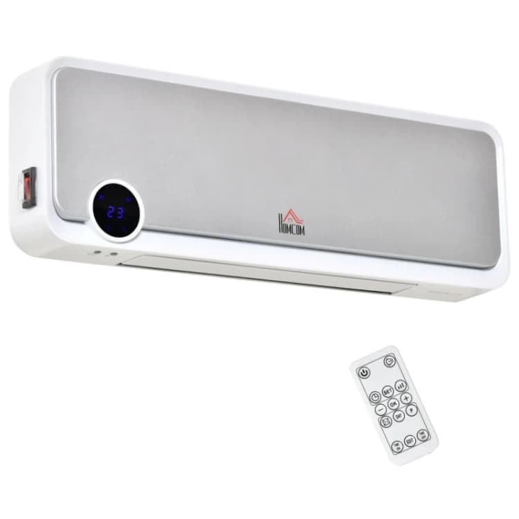 Image of HOMCOM Wall Mounted Downflow Ceramic Heater with 12 Hour Timer, Remote, Overheat Protection for Home and Office, 1000W/2000W, White