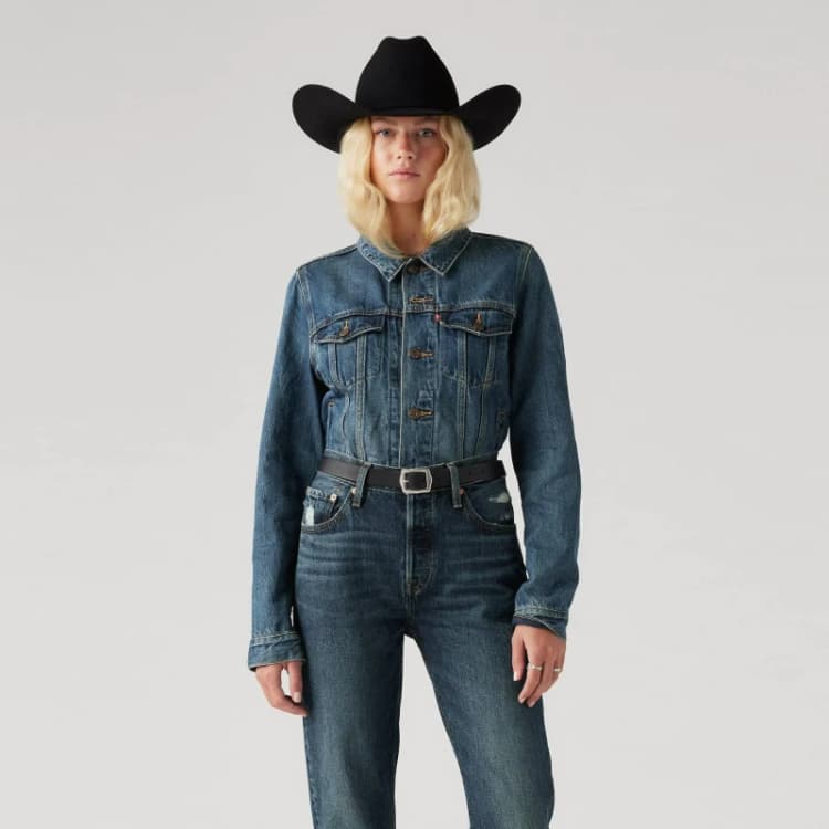 Image of Levis Ex Boyfriend Trucker Jacket - Blue Blue 8