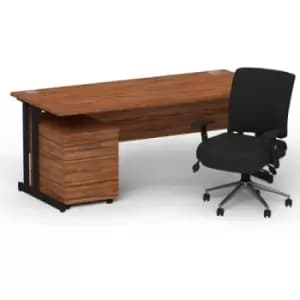 Image of Impulse 1800 x 800 Black Cant Office Desk Walnut + 3 Dr Mobile Ped & Chiro Med Back Black W/Arms
