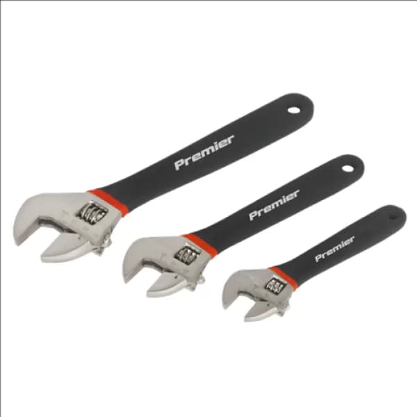 Image of Genuine SEALEY AK907 Adjustable Wrench Set 3pc Ni-Fe Finish
