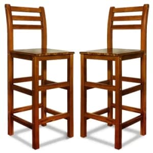 Image of Bar Stool 2Pcs Acacia Wood with Backrest