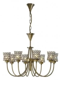 Image of Ceiling Pendant 8 Light Antique Brass, Crystal