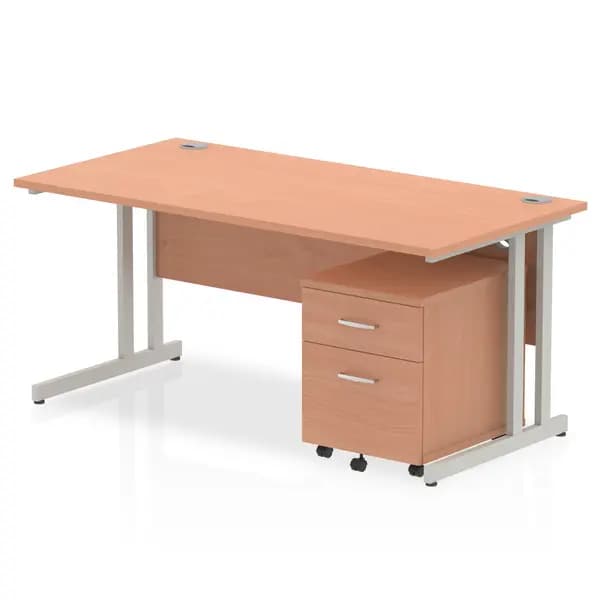 Image of Impulse 1600 Straight Cantilever Workstation 500 Two drawer mobile Pedestal Bundle Maple