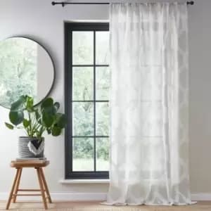 Image of Linara Geometric Slot Top Voile Curtain Panel, Natural, 55 x 72" - Fusion