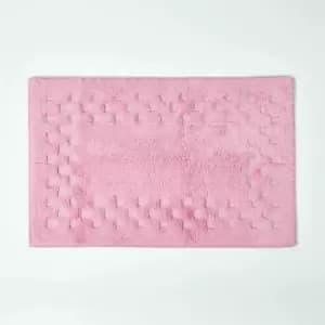 Image of Cotton Check Border Pink Bath Mat - Pink - Pink - Pink - Homescapes