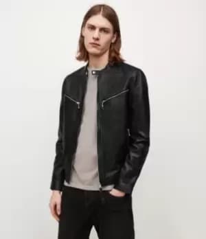 Image of AllSaints Mens Palm Leather Jacket, Black, Size: XS
