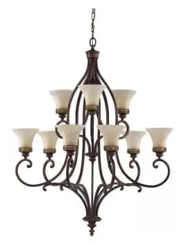Image of 9 Bulb Chandelier Hanging Pendant LIght Walnut LED E27 100W Bulb