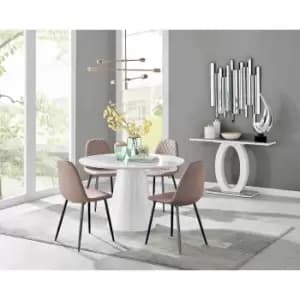 Image of Furniture Box Palma White High Gloss Round Dining Table and 4 Cappuccino Corona Black Leg Chairs