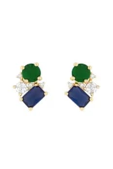 Image of Gold Plated Blue And Emerald Mixed Stone Stud Earrings
