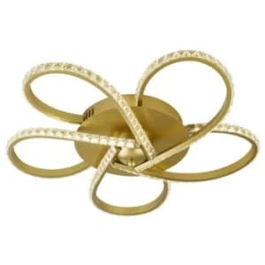 Image of Searchlight Daisy 5 Light LED Flush Fitting, Gold, Clear Crystals 4000K