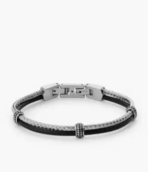 Image of Fossil Men Dress Chevron Black Leather Multi Strand Bracelet