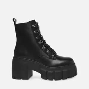 Image of Steve Madden Womens Bewilder Leather Heeled Hiking Style Boots - Black - UK 3