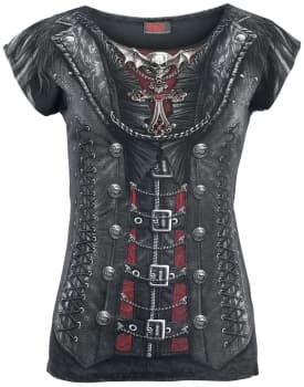Image of Gothess Wrap Allover Cap Sleeve Womens Large Short Sleeve Top - Black