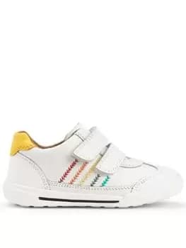 Image of Start-rite Roundabout White Leather Rainbow Stitching Riptape Trainers - White, Size 6 Younger