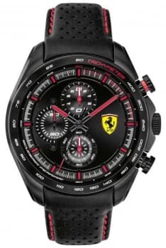 Image of Scuderia Ferrari Mens Speed-Racer Black Leather Strap Watch