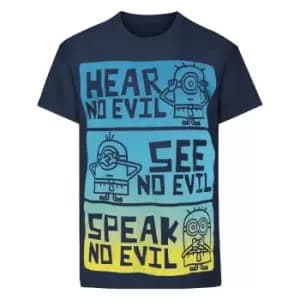 Image of Minions Official Childrens/Kids No Evil T-Shirt (7-8 Years) (Blue)