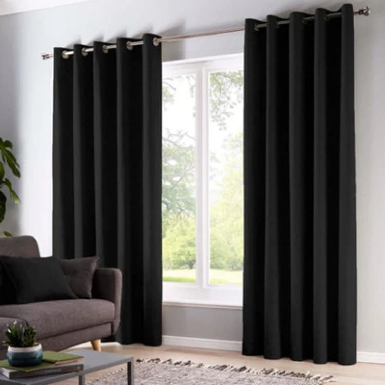 Image of Fusion Sorbonne Thermal Lined Eyelet Curtains in Black One Size