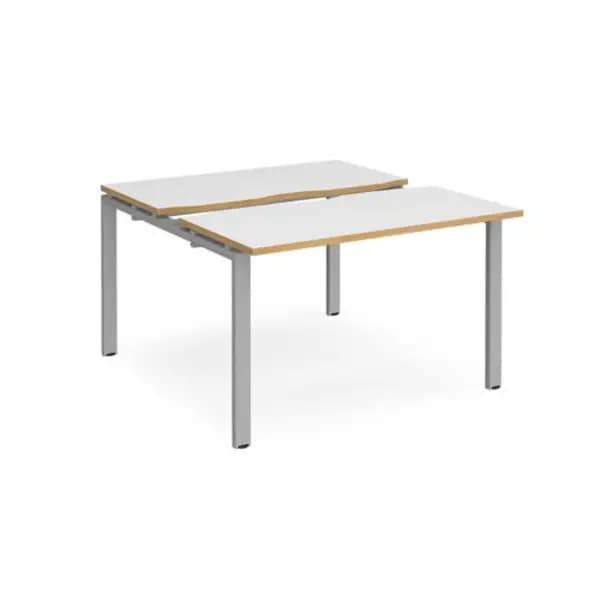 Image of Adapt Bench Desk 2 Person Rectangular Desks 1200mm With Sliding Tops White/Oak Tops With Silver Frames 1200mm Depth Adapt White/Oak STE1212-S-