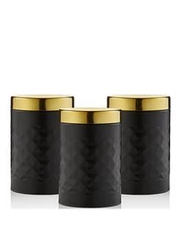 Image of Swan Gatsby Set Of 3 Diamond Pattern Canisters - Black