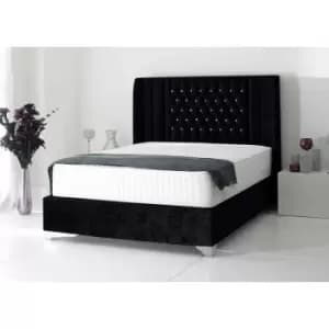 Image of Alexis Luxury Modern Beds - Plush Velvet, Double Size Frame, Black - Black