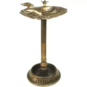 Image of Garden Outdoor Bronze Plastic Metal Effect Clam Shell Bird Bath with Base Planter - Schallen