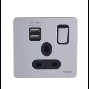 Image of Schneider USFP 1G Switched Socket Single Pole 2x USB 2.1 Black Insert Polished Chrome - GGBGU34102USBABPC