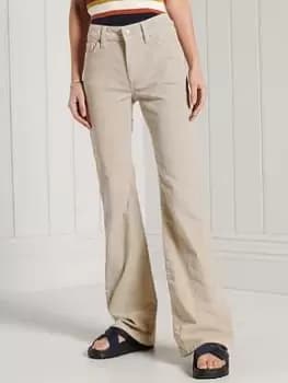 Image of Superdry Mid Rise Slim Cord Flares - Beige, Beige, Size 28, Inside Leg 31, Women