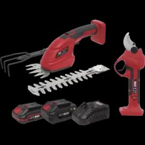 Image of Sealey 20v SV20 2 Piece Cordless Garden Power Tool Kit 1 x 2ah & 1 x 4ah Li-ion Charger