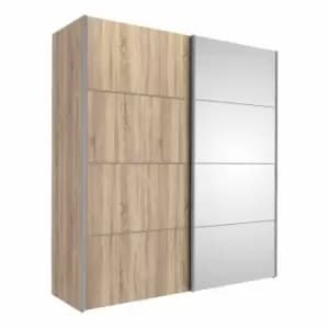 Image of Verona Sliding Wardrobe 180Cm In Oak Effect With Oak Effect And Mirror Doors With 2 Shelves