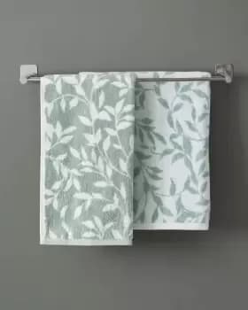 Image of Cotton Traders 2 Pack Trailing Leaf Jacquard Hand Towel in Green