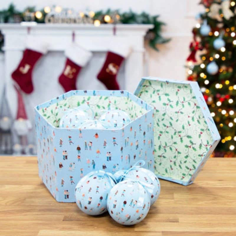 Image of Christmas Workshop 14pc Ice Blue With Sking People Baubles 72639